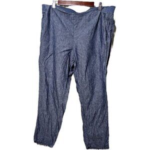 J Jill Love Linen Pants Sz XL Petite Blue Woven Breathable Casual Travel Ankle